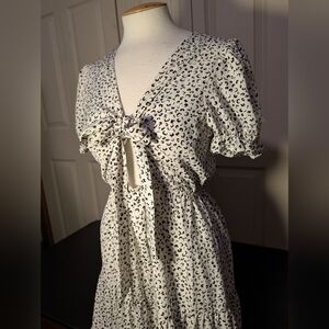 tie-front leopard print | dress in cream and black | v-neck modern edge